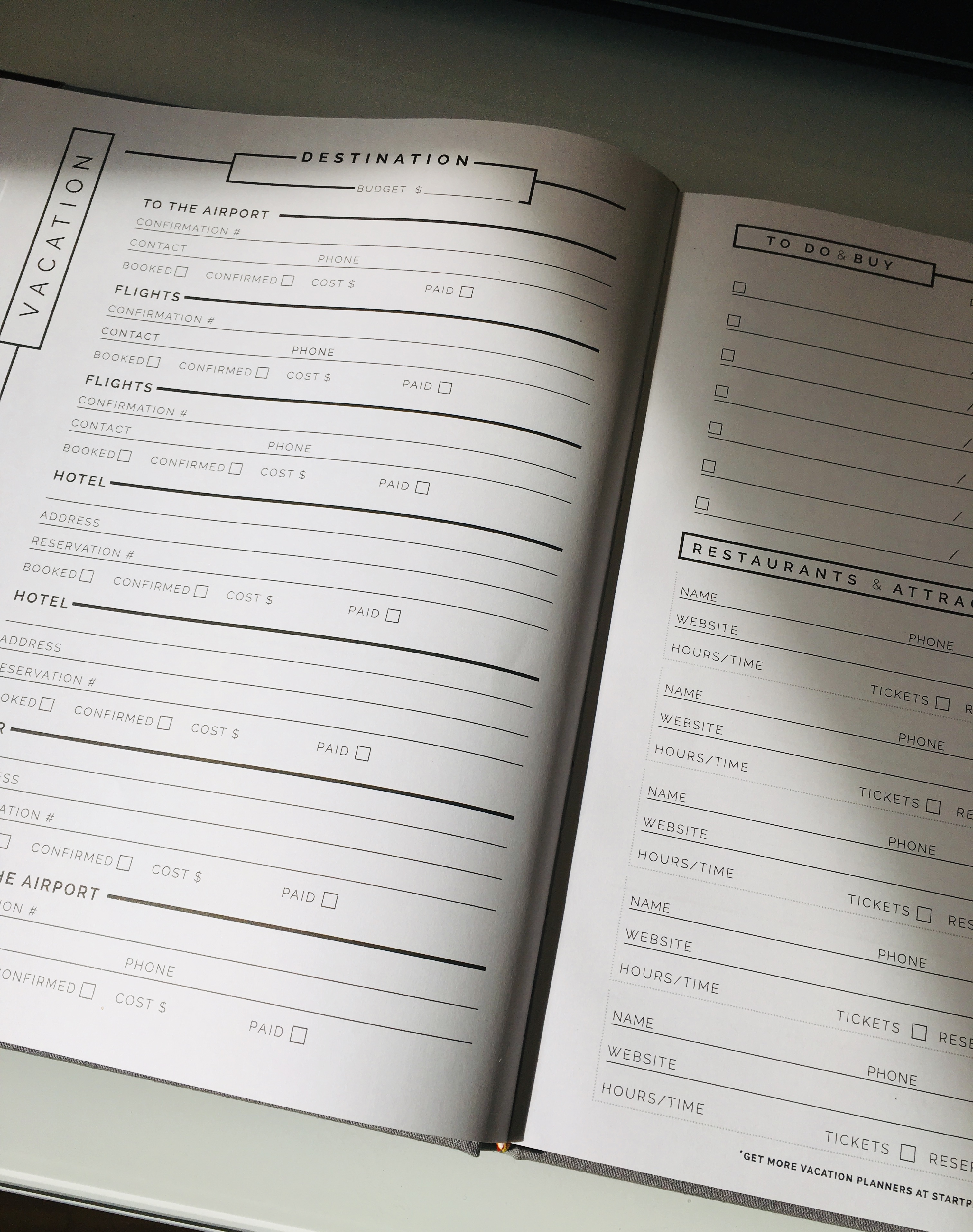 start planner vacation