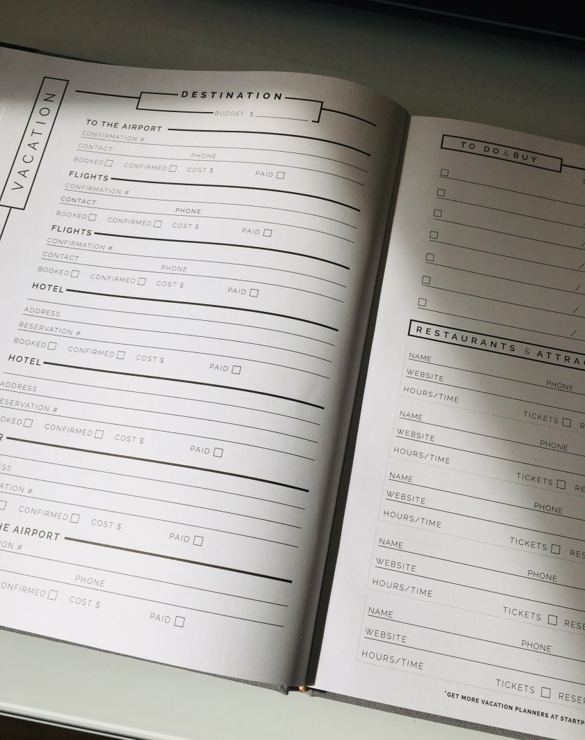 start planner vacation